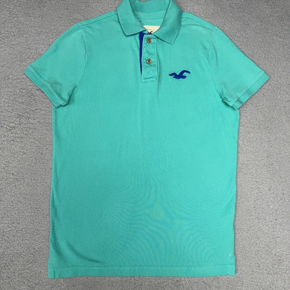 VTG Hollister California Shirt Mens Sz L Mint Green Polo Embroider Bird Logo Y2K